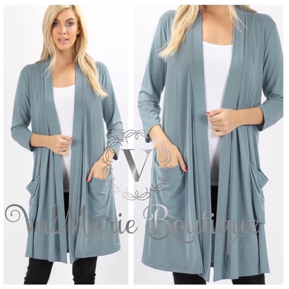 ValMarie Sweaters - Blue gray basic pocket cardigan